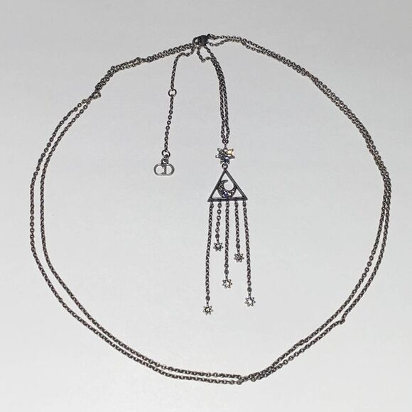 CHRISTIAN DIOR Silver Pendant Lariat Necklace MOON & STARS - Picture 13 of 13